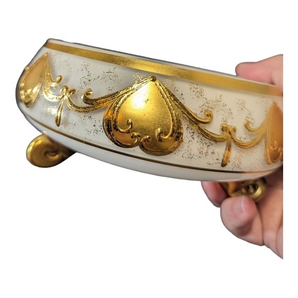 VTG Bohemian Czech Opaline Glass Bowl with Gold Motif Smoke Bowl/Candy Bowl READ - Picture 9 of 16